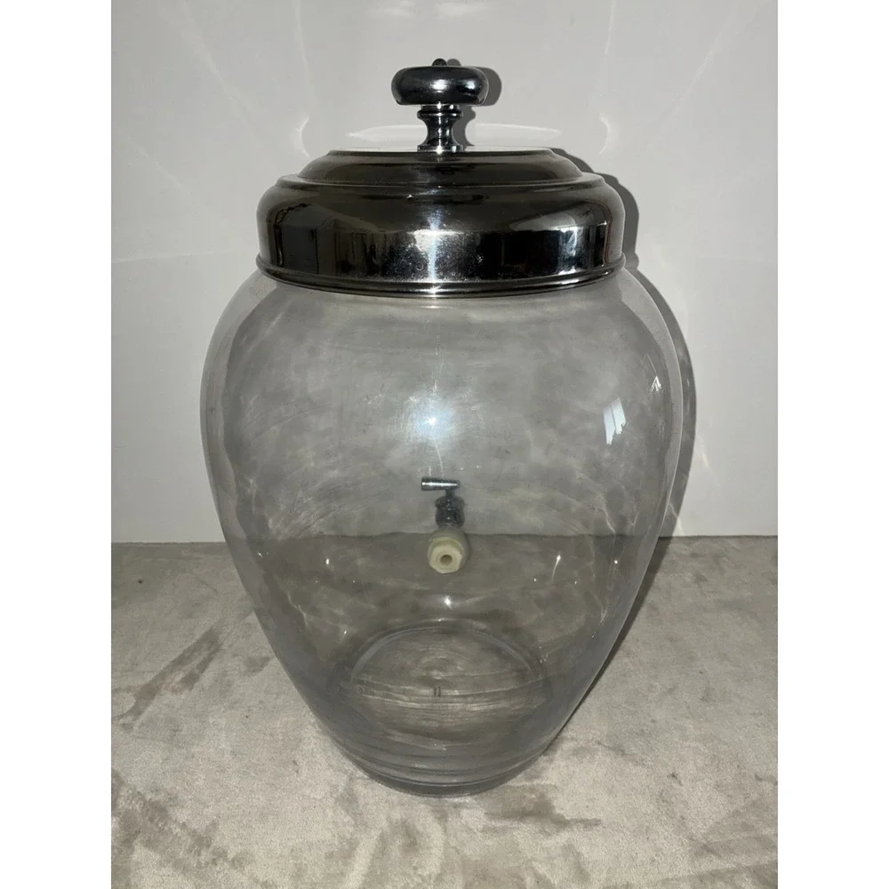 Pottery Barn Glass Drink Dispenser Metal Lid 2 Gallon Tabletop Bar Party